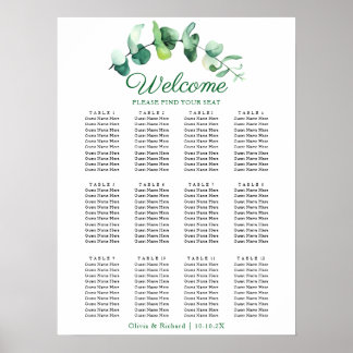 Moderne Eucalyptus Groene Huwelijks Zitplaatskaart Poster