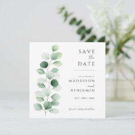 Moderne Eucalyptus Groene Huwelijksdata Bewaren Kaart
