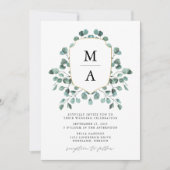 Moderne Eucalyptus Groene Monogram Bruiloft Kaart (Voorkant)