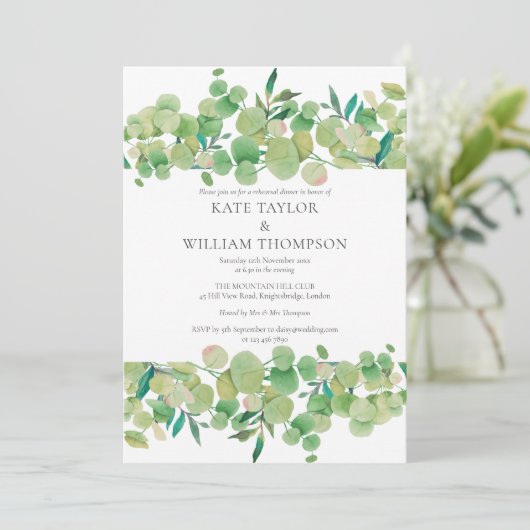 Moderne Eucalyptus Groene Oefen Diner Kaart (Staand voorkant)