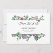 Moderne Eucalyptus Groene Script Save The Date (Voorkant)