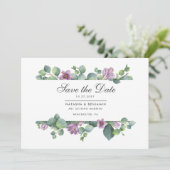Moderne Eucalyptus Groene Script Save The Date (Staand voorkant)