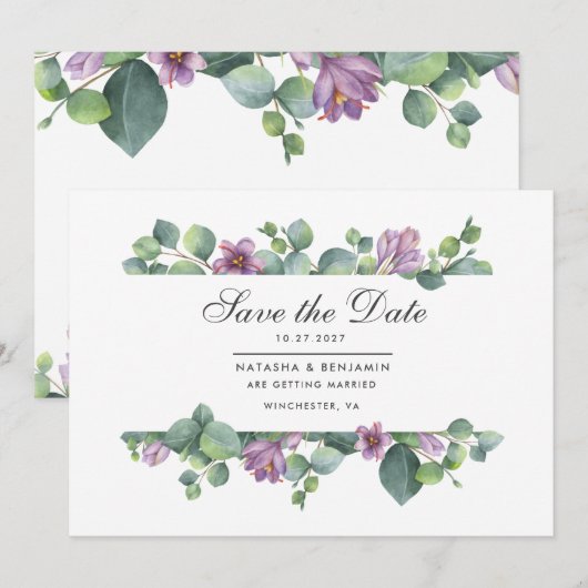Moderne Eucalyptus Groene Script Save The Date (Voorkant / Achterkant)