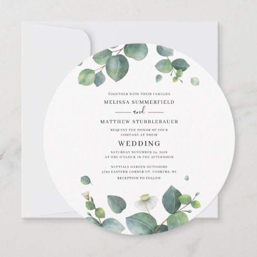 Moderne Eucalyptus Groene Trouwdag Kaart (Voorkant)