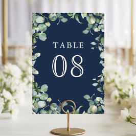 Moderne Eucalyptus Groenelementen Navy Blauwe Trou Kaart