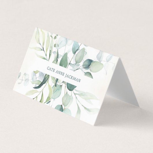 Moderne Eucalyptus Groenelementen QR-code Elegant Visitekaartje (Voorkant)