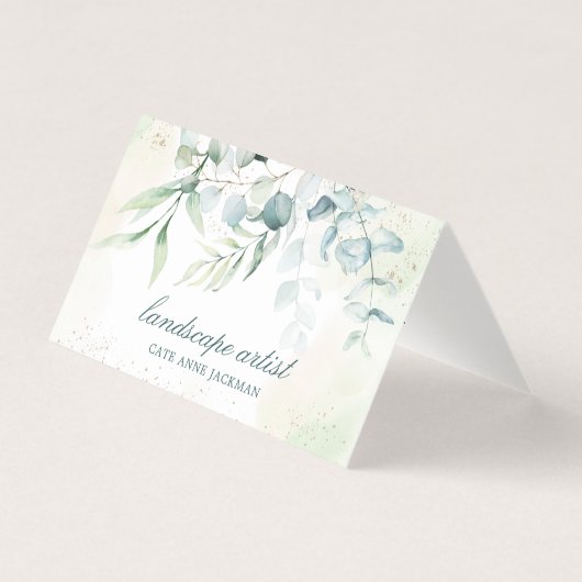 Moderne Eucalyptus Groenelementen QR Code Elegant Visitekaartje (Voorkant)