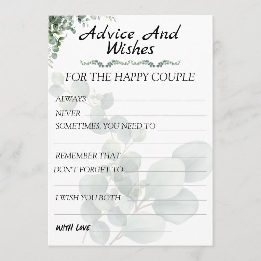 Moderne eucalyptus-huwelijksadvies en -wensen advieskaart (Voorkant)