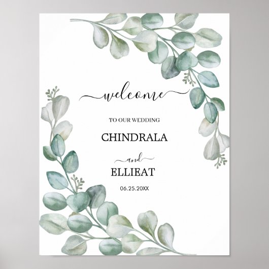Moderne Eucalyptus huwelijksbegroeting Poster (Voorkant)
