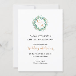 Moderne eucalyptus kalligrafie monogram uitnodigin kaart