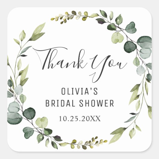 Moderne Eucalyptus Krans Bruidsdouche Boho Vierkante Sticker (Voorkant)