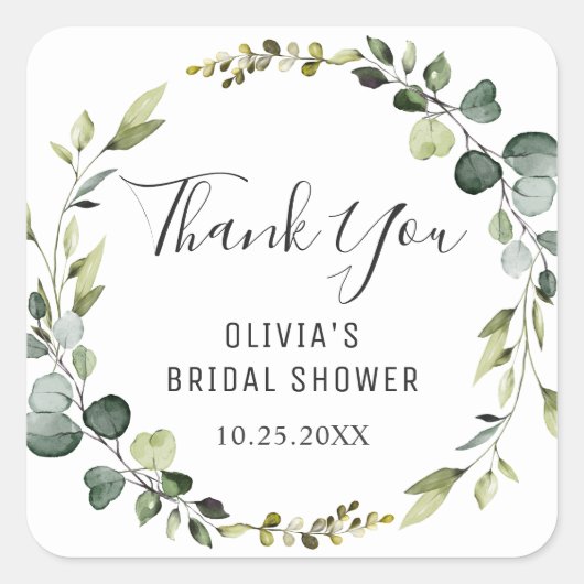 Moderne Eucalyptus Krans Bruidsfeest Boho Vierkante Sticker (Voorkant)
