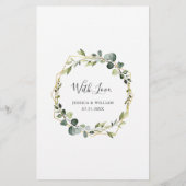 Moderne eucalyptus krans bruiloft Boho diner menu (Achterkant)