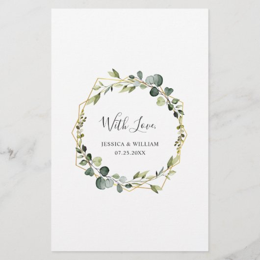 Moderne eucalyptus krans bruiloft Boho diner menu (Achterkant)