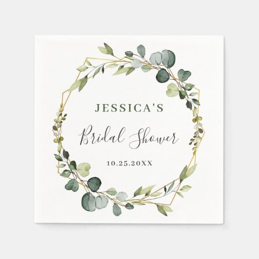 Moderne Eucalyptus Krans Frame Bruidsdouche Servet (Voorkant)