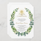 Moderne Eucalyptus Krans Gouden Eerste Heilige Com Kaart (Voorkant / Achterkant)