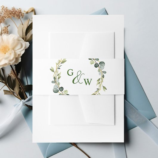 Moderne eucalyptus krans Lijst bruiloft Boho Uitnodigingen Wikkel