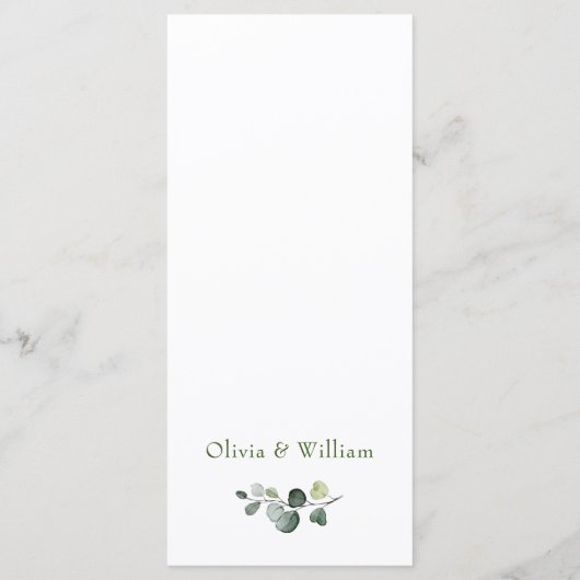 Moderne Eucalyptus Krans Watercolor Bruiloft Menu (Achterkant)