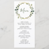 Moderne Eucalyptus Krans Watercolor Bruiloft Menu (Voorkant)