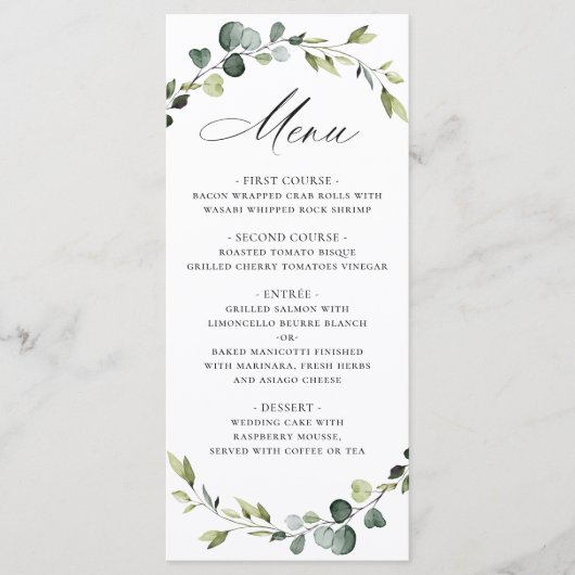 Moderne Eucalyptus krans Waterverf bruiloft Boho Menu (Voorkant)