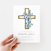 Moderne Eucalyptus Kruis Religieuze Eerste Communi Kaart