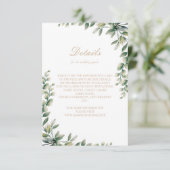 Moderne eucalyptus laat elegante bruiloft achter informatiekaartje (Staand voorkant)