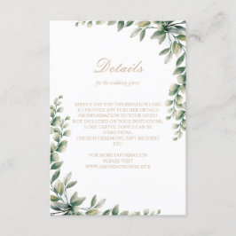 Moderne eucalyptus laat elegante bruiloft achter informatiekaartje