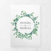 Moderne eucalyptus laat foto collage bruiloft drieluik uitnodiging (Cover)