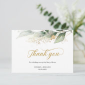 Moderne eucalyptus laat gouden bruiloft dank u bedankkaart (Staand voorkant)