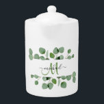 Moderne Eucalyptus laat monogram naam Tea Party Theepot<br><div class="desc">Moderne eucalyptus verlaat Tea Party theepot</div>