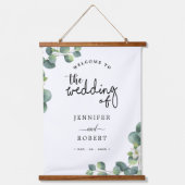 Moderne eucalyptus laat rustieke bruiloft welkom hangend wandkleed (Voorkant)
