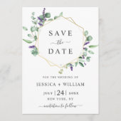 Moderne Eucalyptus Lavendel Geometrische Frame Tro Save The Date (Voorkant)