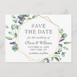 Moderne Eucalyptus Lavender Floral Photo Wedding Save The Date