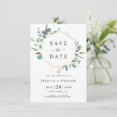 Moderne Eucalyptus Lavender Foliage PHOTO Weddensc Save The Date (Staand voorkant)