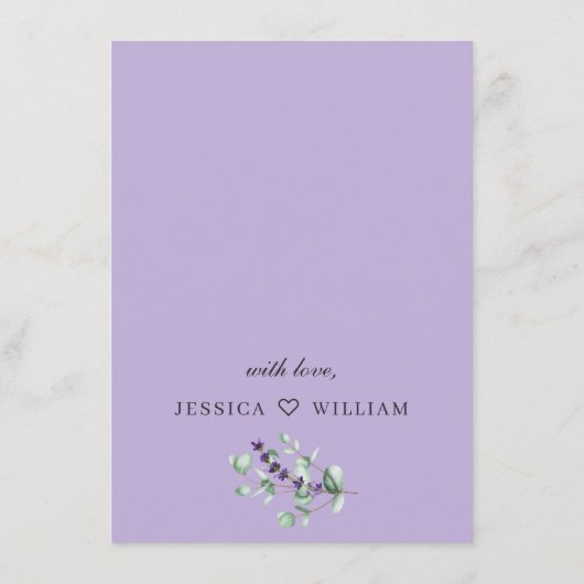 Moderne Eucalyptus Lavender Foliage Wedding Save The Date (Achterkant)