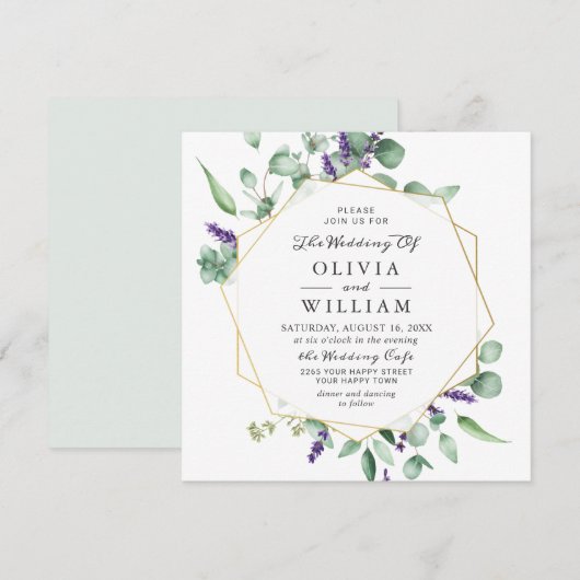 Moderne Eucalyptus Lavender Geometric Lijst Weddin Kaart (Voorkant / Achterkant)