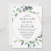 Moderne Eucalyptus Lavender Geometric Lijst Weddin Kaart (Voorkant)