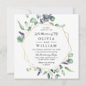 Moderne Eucalyptus Lavender Geometric Lijst Weddin Kaart (Voorkant)
