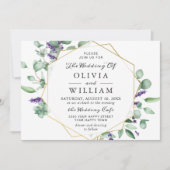 Moderne Eucalyptus Lavender Geometric Lijst Weddin Kaart (Voorkant)