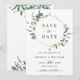 Moderne Eucalyptus Lavender Geometric Lijst Weddin Save The Date