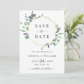 Moderne Eucalyptus Lavender Geometric Lijst Weddin Save The Date (Staand voorkant)