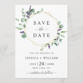 Moderne Eucalyptus Lavender Geometric Lijst Weddin Save The Date