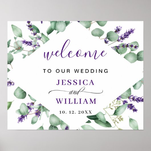 Moderne Eucalyptus Lavender WEDDING Welkom Sign Poster (Voorkant)