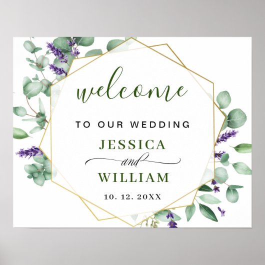 Moderne Eucalyptus Lavender WEDDING Welkom Sign Poster (Voorkant)