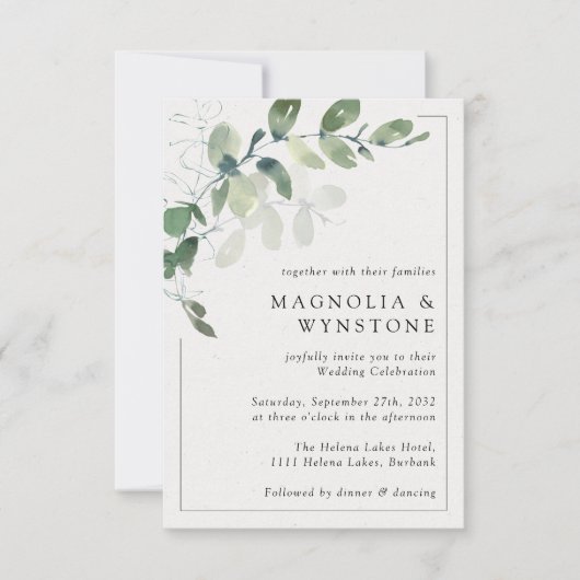 Moderne Eucalyptus Lijst Wedding Kaart (Voorkant)