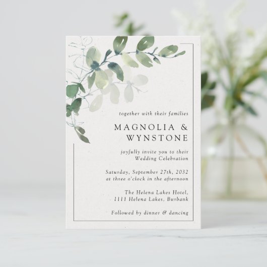 Moderne Eucalyptus Lijst Wedding Kaart (Staand voorkant)