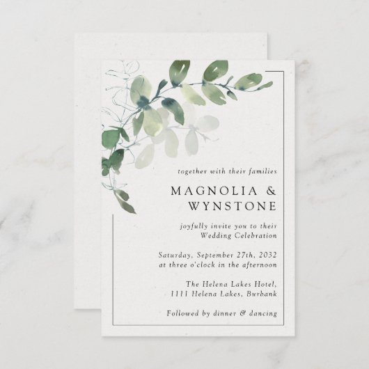 Moderne Eucalyptus Lijst Wedding Kaart (Voorkant / Achterkant)
