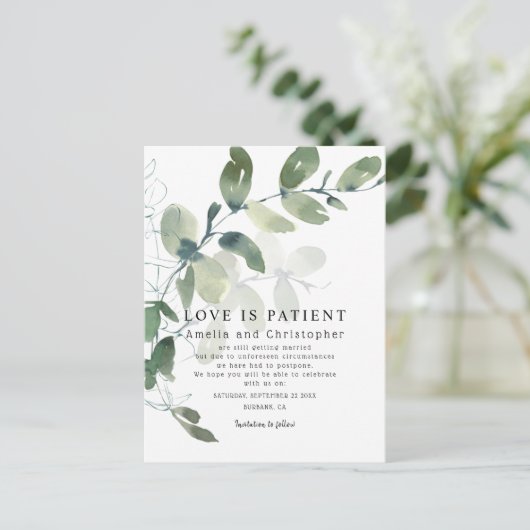 Moderne Eucalyptus Love is Patiënt Verander de dat Briefkaart (Staand voorkant)