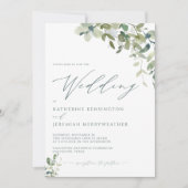 Moderne Eucalyptus Minimalist Script Weddenschap Kaart (Voorkant)