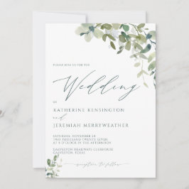 Moderne Eucalyptus Minimalist Script Weddenschap Kaart